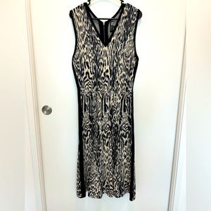 Rachel Roy MIDI Dress, Black Leopard Print, Work, Cocktail, or Black Tie Dress